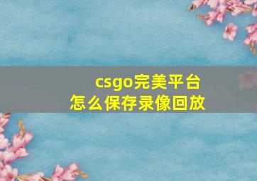 csgo完美平台怎么保存录像回放