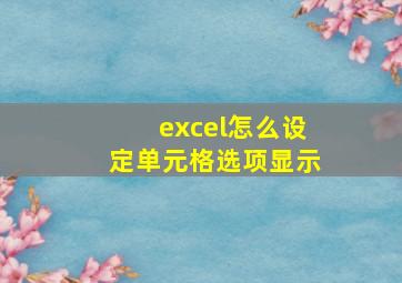 excel怎么设定单元格选项显示