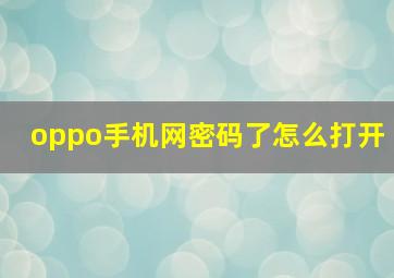 oppo手机网密码了怎么打开