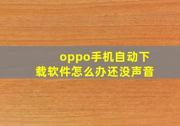 oppo手机自动下载软件怎么办还没声音