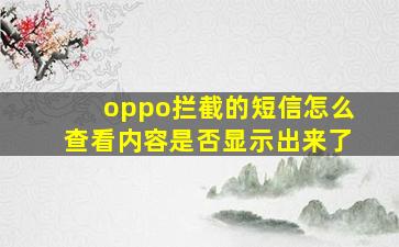 oppo拦截的短信怎么查看内容是否显示出来了