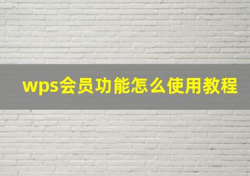 wps会员功能怎么使用教程