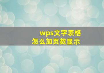 wps文字表格怎么加页数显示