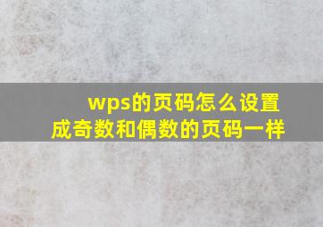 wps的页码怎么设置成奇数和偶数的页码一样