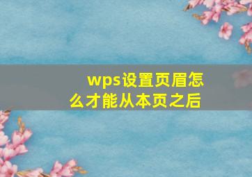 wps设置页眉怎么才能从本页之后