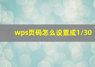 wps页码怎么设置成1/30