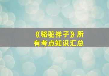 《骆驼祥子》所有考点知识汇总