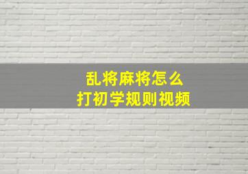 乱将麻将怎么打初学规则视频