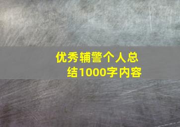 优秀辅警个人总结1000字内容