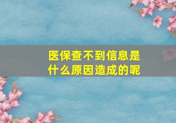 医保查不到信息是什么原因造成的呢