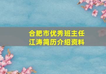 合肥市优秀班主任江涛简历介绍资料