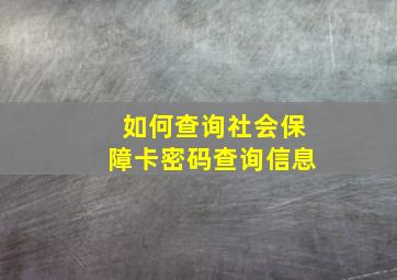 如何查询社会保障卡密码查询信息