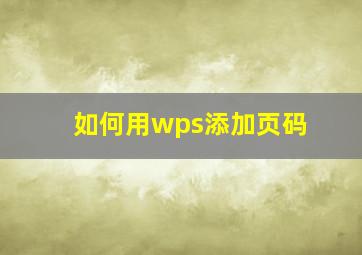 如何用wps添加页码