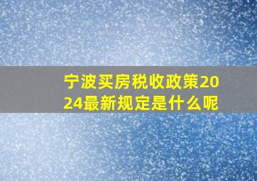 宁波买房税收政策2024最新规定是什么呢