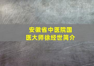 安徽省中医院国医大师徐经世简介