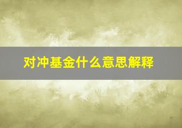 对冲基金什么意思解释