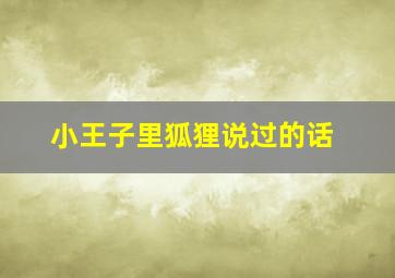 小王子里狐狸说过的话