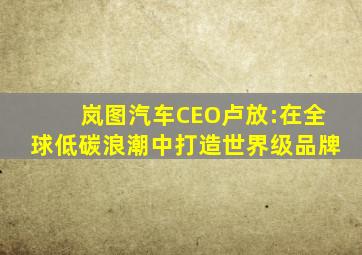 岚图汽车CEO卢放:在全球低碳浪潮中打造世界级品牌