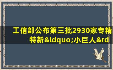 工信部公布第三批2930家专精特新“小巨人”企业