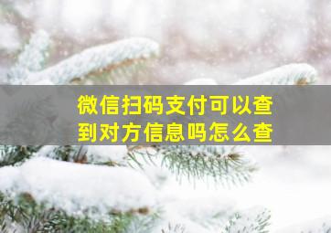 微信扫码支付可以查到对方信息吗怎么查