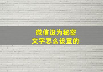 微信设为秘密文字怎么设置的