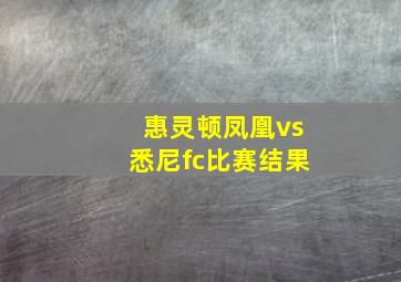 惠灵顿凤凰vs悉尼fc比赛结果