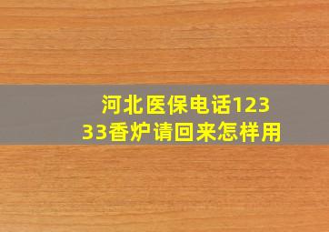 河北医保电话12333香炉请回来怎样用