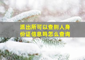 派出所可以查别人身份证信息吗怎么查询