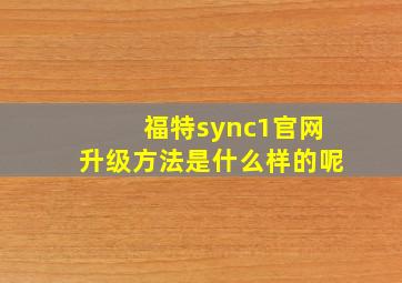 福特sync1官网升级方法是什么样的呢