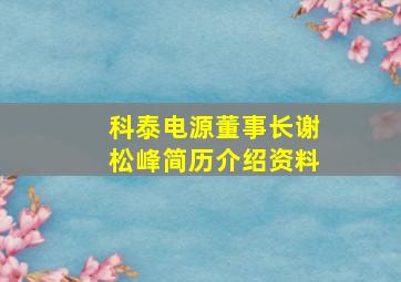 科泰电源董事长谢松峰简历介绍资料