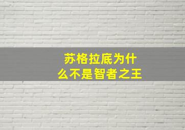 苏格拉底为什么不是智者之王